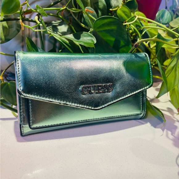 Guess Handbags - GUESS Metallic Green Wallet–As Is-stored, not heavily used”+guess card in place